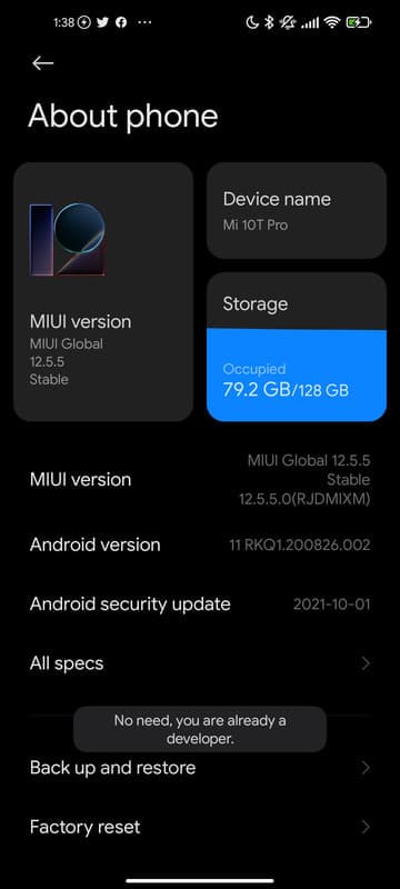 System settings -> About phone