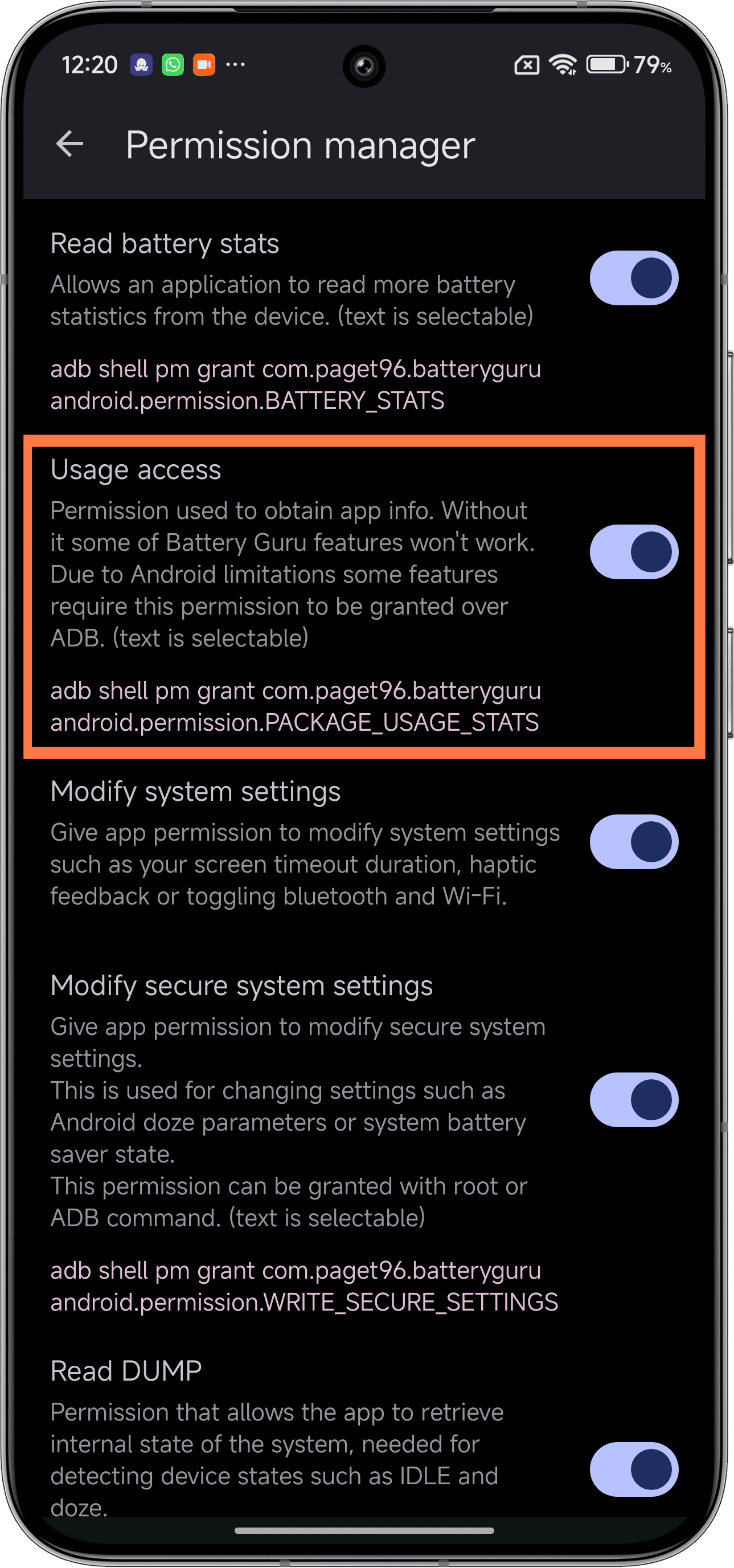 Permissions page